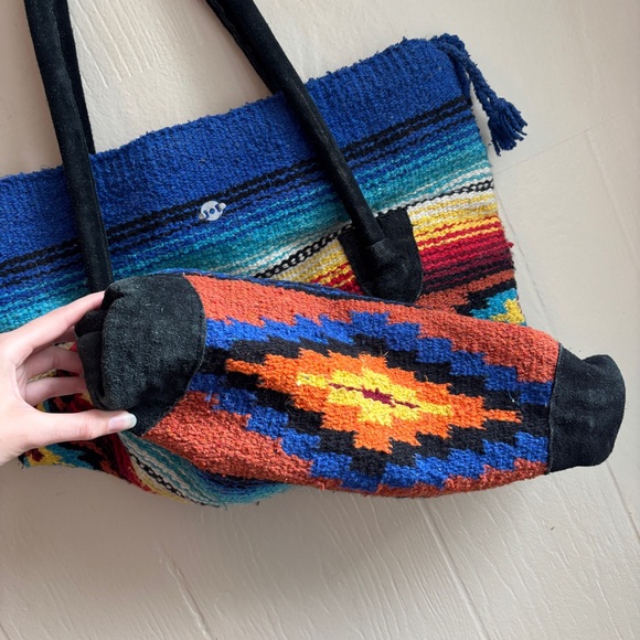 Boho Saddle Blanket Southwestern Printed Monterrey Large Tote Bag Suede Accents - Picture 7 of 15
